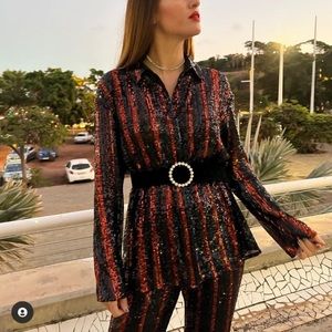 ZARA | NWT Sequin Long sleeves stripe Shirt bloggers favorite